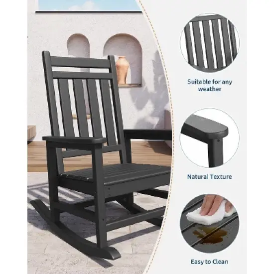 coucheta Poly Lumber Rocking Chair Outdoor Set of 4 with 2 Side Table, HDPE High Back Porch Rocker Chairs - All Weather Resistant Furniture for Patio image {2}