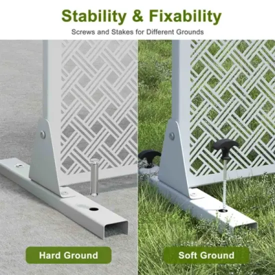 Lirago Metal Outdoor Privacy Screen Freestanding Patio Decorative Screens 72"x35" White image {4}