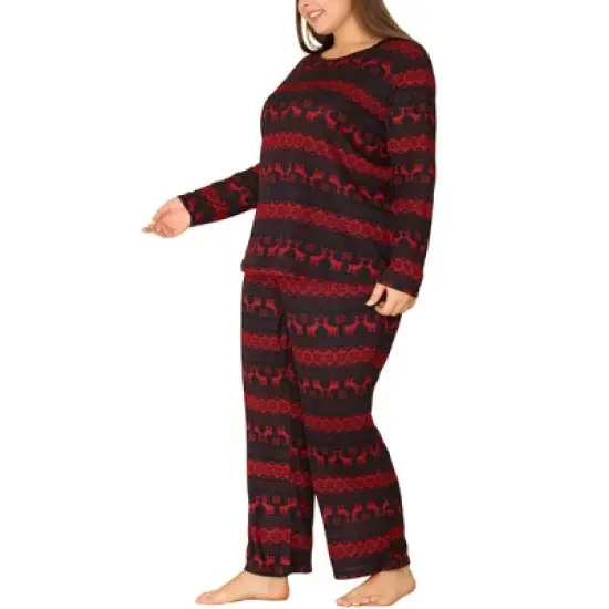 Agnes Orinda Women's Plus Size Winter 2 Piece Soft Long Sleeve Pajama Set image {1}