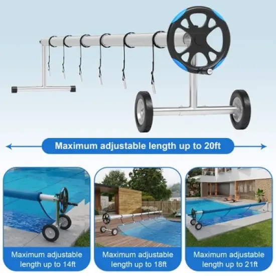 Aluminum Pool Cover Reel System -  Wheelbarrow-Style Portable Solar Cover Roller, Fits All Inground Pool Shapes image {4}