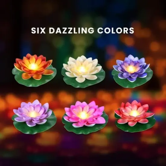 HOM Floating Lotus Light - Waterproof Lotus Flower Lamp for Pools & Ponds - Colorful Battery-Operated LED Pool Lights (12-pack) image {5}