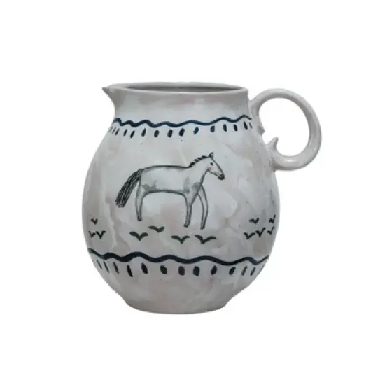 Storied Home Horse Stoneware Pitcher, Multicolor image {2}