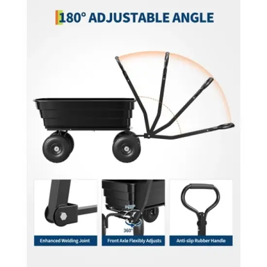 Poly Dump Cart &ndash; 4 Cu.Ft. Heavy Duty Garden Cart with 600 LBS Capacity, 10" No-Flat Tires & 180&deg; Rotating Handle, Green image {1}