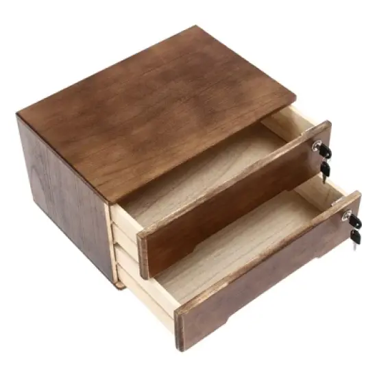 YIYIBYUS Wooden Desktop Storage Box with 2 Lockable Drawers image {4}