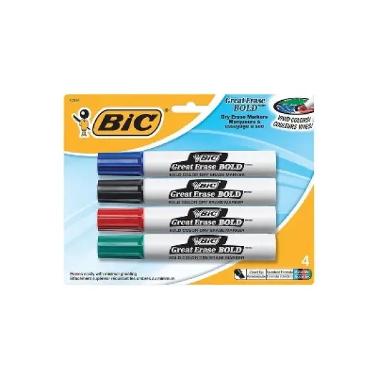 Bic Great Erase Bold Tank-Style Dry Erase Marker Chisel Tip Assorted 4/Pack DECP41ASST image {1}
