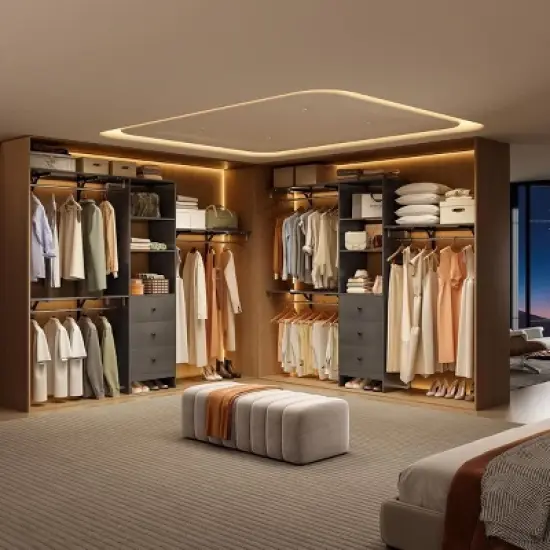 SEVOBAL Freestanding Coat Racks Expandable Wardrobe Rack with 3 Drawers and Shelves, High-Capacity Closet Organizer, Gray, 10.5"*44"*20.5" image {1}