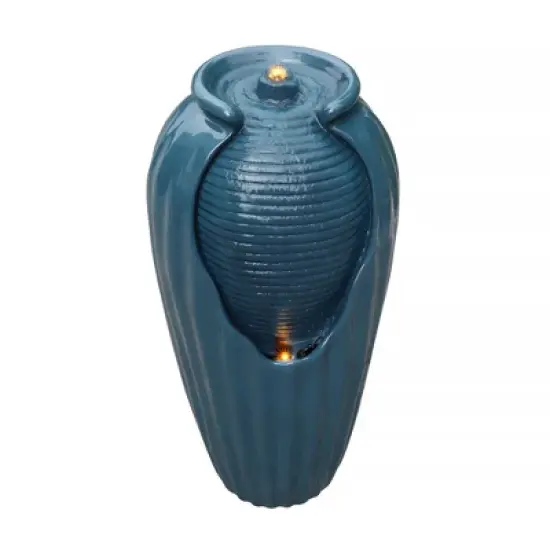 Teamson Home 32" Outdoor LED Modern Vase Water Fountain with LED, Teal Blue image {6}