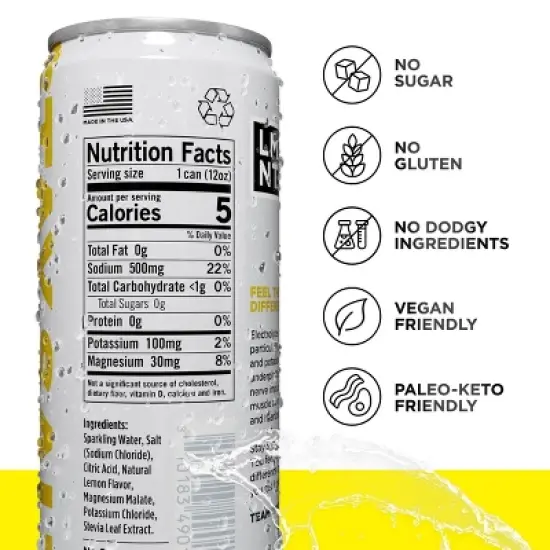 LMNT Zero-Sugar Lemonade Sparkling Electrolyte Drink - 12 fl oz image {1}