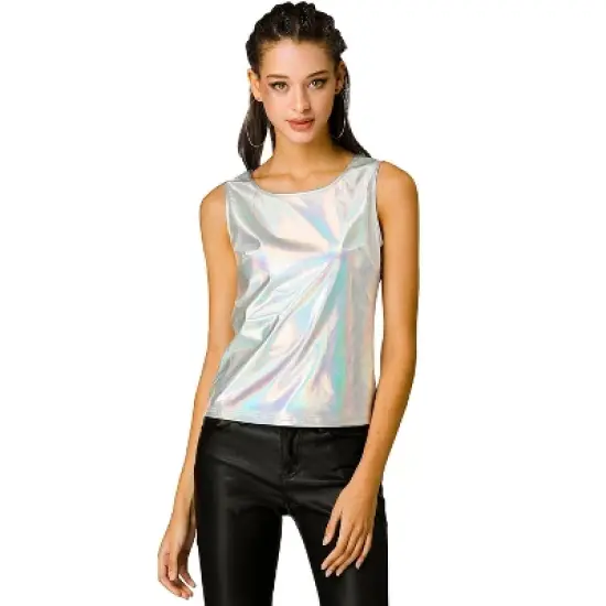 Allegra K Women's U Neck Stretchy Slim Fit Shiny Sparkly Metallic Tank Top image {9}