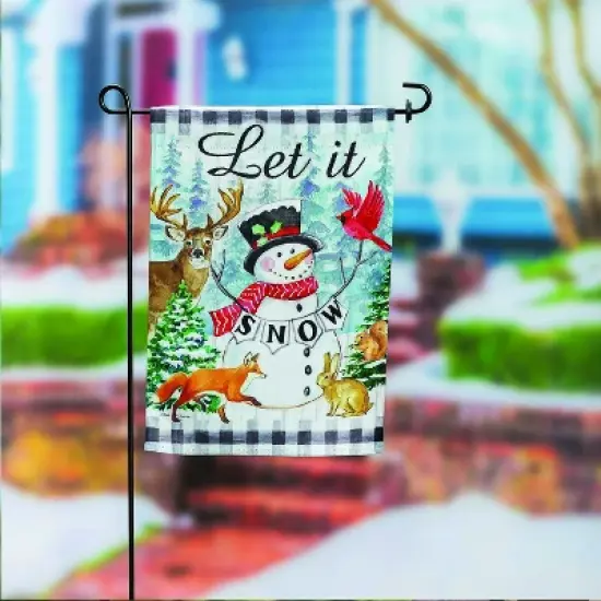 Evergreen Let it Snow Snowman and Woodlands Suede Garden Flag 12 x 18 Inches Indoor Outdoor Decor image {2}