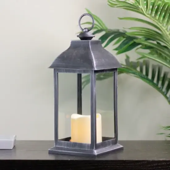Northlight 12.5" Silver Brushed Black Candle Lantern with Flameless LED Candle image {2}
