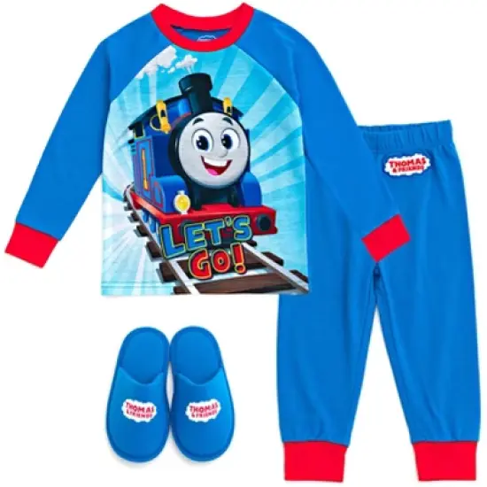 Thomas & Friends Pajama Shirt Pants and Slippers 3 Piece Sleep Set Toddler to Little Kid  image {7}