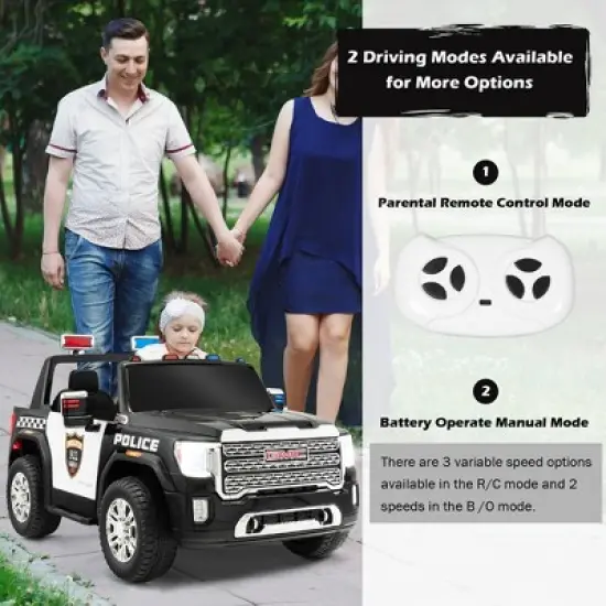 Costway 12V Licensed GMC Kids Ride On Police Car 2-Seater Truck w/Remote Control & Music image {5}