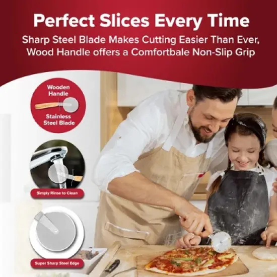 Granitestone Piezano 3-Piece Pizza Serving Set &ndash; Stainless Steel and Wood Utensils for Effortless Pizza Cutting and Serving image {2}