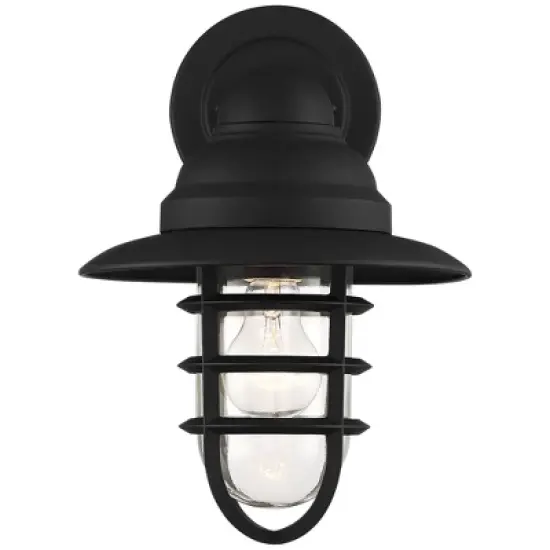 John Timberland Marlowe Rustic Industrial Outdoor Wall Light Fixtures Set of 2 Black Hooded Cage 13" Clear Glass for Post Exterior Barn image {7}