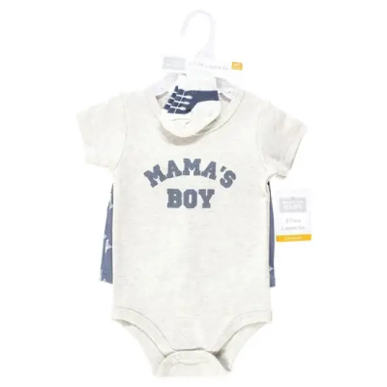 Hudson Baby Infant Boys Bodysuit, Short and Sock, Mamas Boy Blue Star image {1}