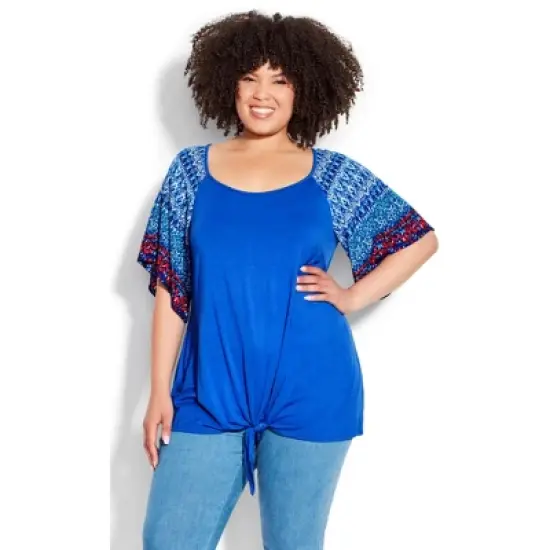 Women's Plus Size Grace Tie Front Top  - Ikat Aqua | AVENUE image {3}