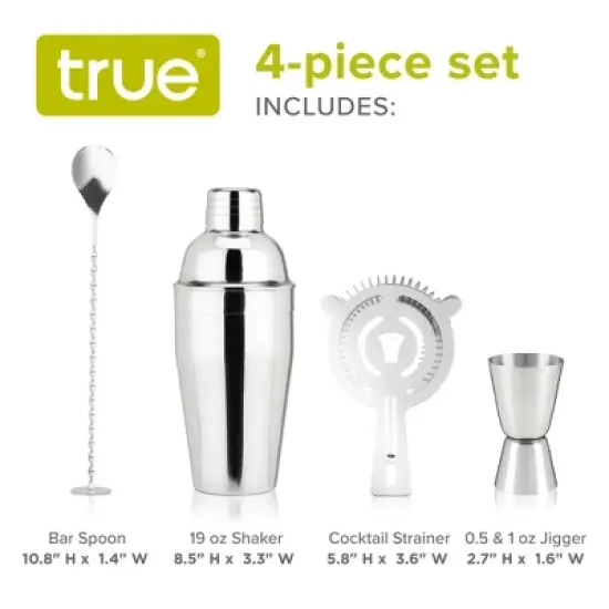 True Fortify Barware Set, Cobbler Shaker, Jigger, Muddler, Bar Spoon Stick, Hawthorne Strainer image {3}