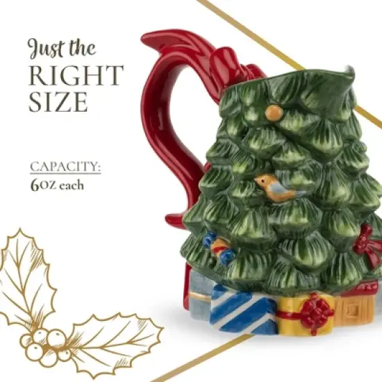 Spode Christmas Tree Sugar & Creamer Set - Figural Tree 7.4oz Creamer Jug & 5.3oz Lidded Sugar Jar - Festive Dolomite Holiday Tea and Coffee Set image {6}