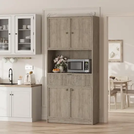 Kitchen Pantry Cabinet, 70" Tall Pantry Storage Cabinet with Countertop, Fluted Tall Cabinets with Doors and Drawer, Freestanding Cupboard image {11}