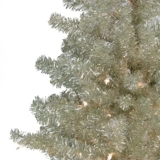 Northlight 9' Pre-Lit Artificial Christmas Tree Metallic Sheer Champagne Tinsel - Clear Lights image {2}