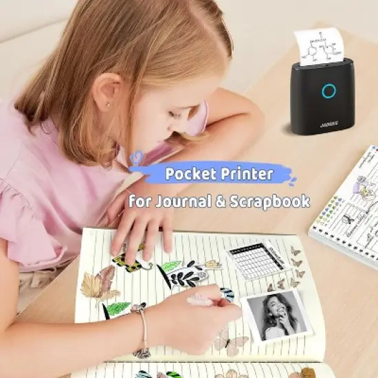 JADENS 2 Inch Mini Sticker Printer JD-21 Bluetooth with 5-roll paper image {3}