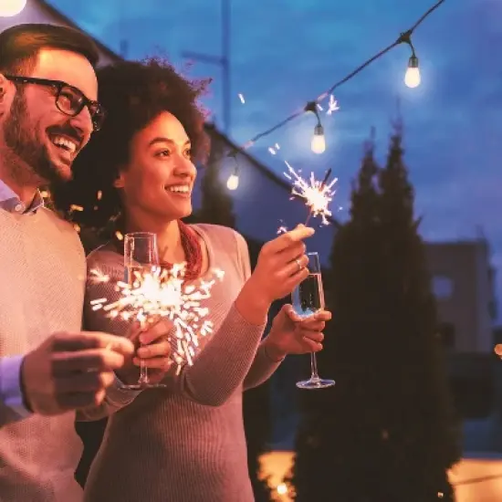 Brightech 12-Bulb LED Ambience Pro Solar 1W 27ft 2200K S14 Outdoor Hanging String Lights Flaming Bulb Black Wire image {3}