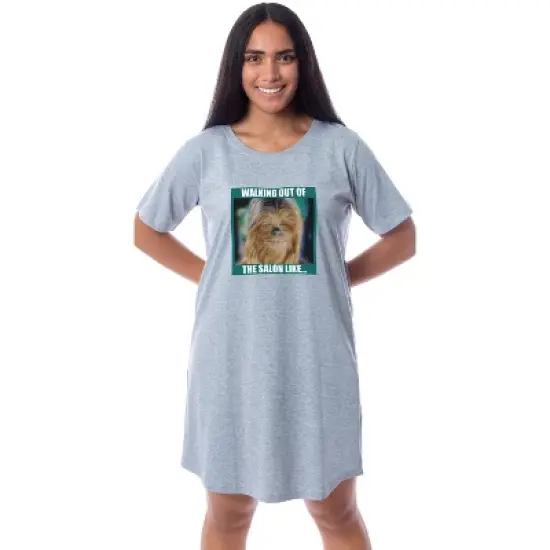 Star Wars Womens' Movie Chewbacca Salon Funny Nightgown Sleep Pajama Grey image {3}