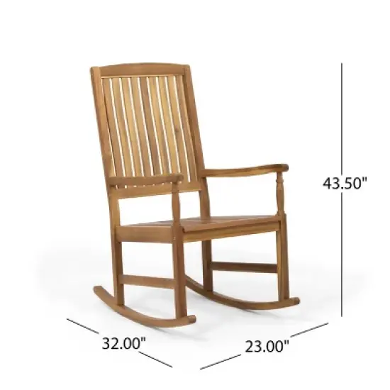 Outdoor Wooden Rocking Chair,Rustic Acacia Patio Rocker with Slatted Back for Porch,Garden,or Deck Seating-Maison Boucle image {3}