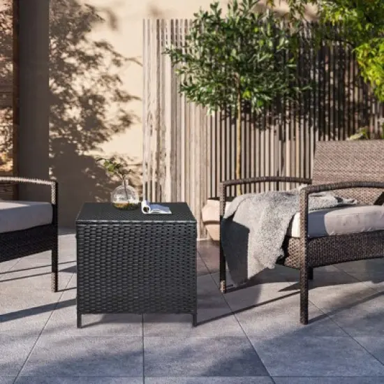 Karl Home Patio Black Square Wicker Side Table image {3}