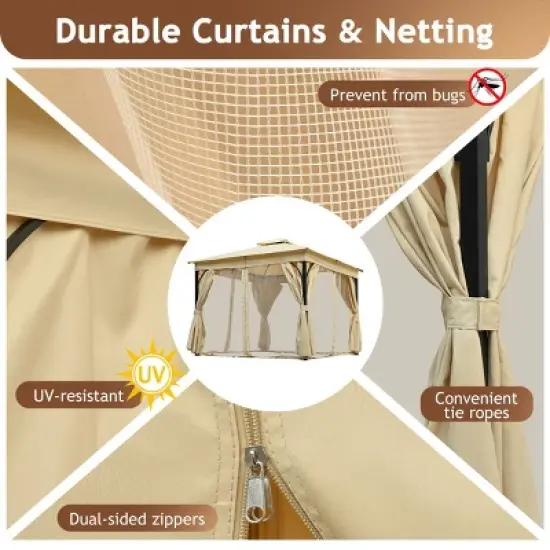 Outdoor Double Roof Canopy Gazebo with Privacy Panels and Mesh Netting,Heavy Duty Patio Gazebo for Backyard Lounge-Cuddlewood image {5}