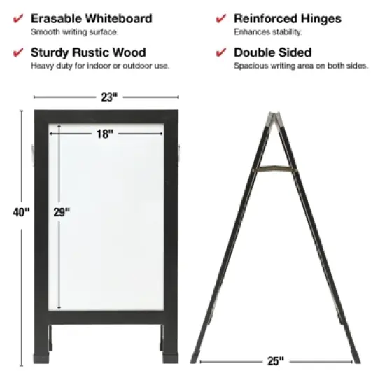 Excello Global Products 40" x 22" Indestructible A-Frame Whiteboard - Black image {3}