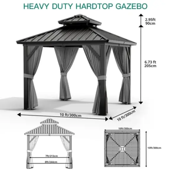 Whizmax Hardtop Gazebo, Double Roof Aluminum Frame with Netting & Curtains, Wood Grain Galvanized Steel for Patio, Garden, Lawn & Outdoor Parties image {4}