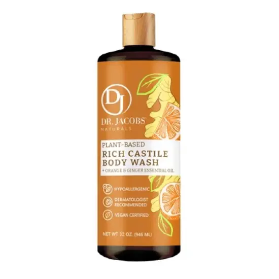 Dr. Jacobs Naturals Plant-Based Castile Body Wash Gel- Orange & Ginger- Hypoallergenic- Dermatologist Tested image {9}