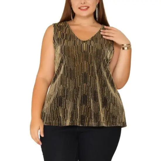 Agnes Orinda Women's Plus Size Sequin Glitter Gradient V Neck Camisoles image {5}