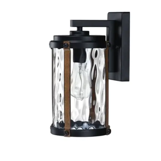 Water Glass and Wood Finish Outdoor Wall Light Black - Wellfor image {5}