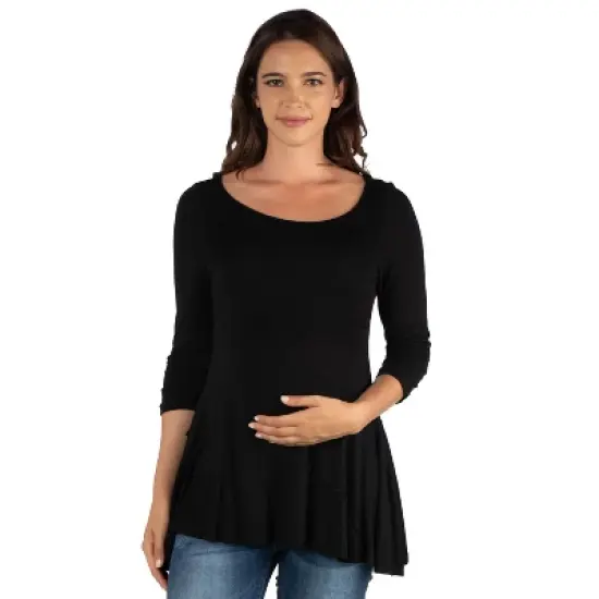 24seven Comfort Apparel Ruched Sleeve Swing Maternity Tunic Top image {4}