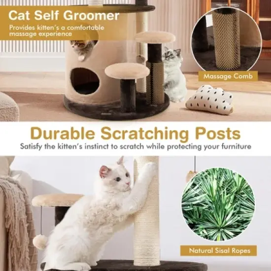 Costway 40'' Cat Tree Tower Multi-Level Activity Tree with 2-Tier Cat-Hole Condo image {5}