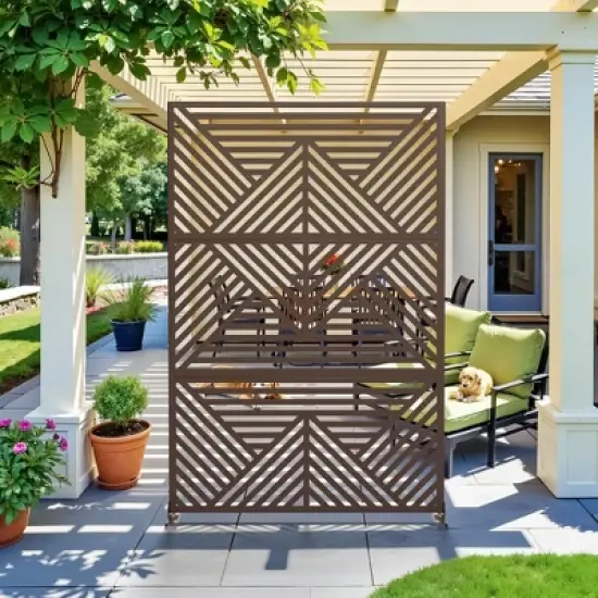PexFix 72 in. x 47 in. Outdoor Metal Privacy Screen Garden Fence in Geometry Pattern in Brown image {1}