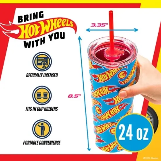 Hot Wheels x Dragon Glassware 24 oz Vacuum Insulated Tumbler with Lid and Straws image {1}