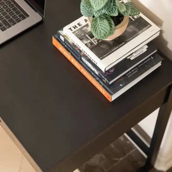 Oslo Contemporary Studio Workstation Desk with Drawer Black/Brown - Danya B. image {4}