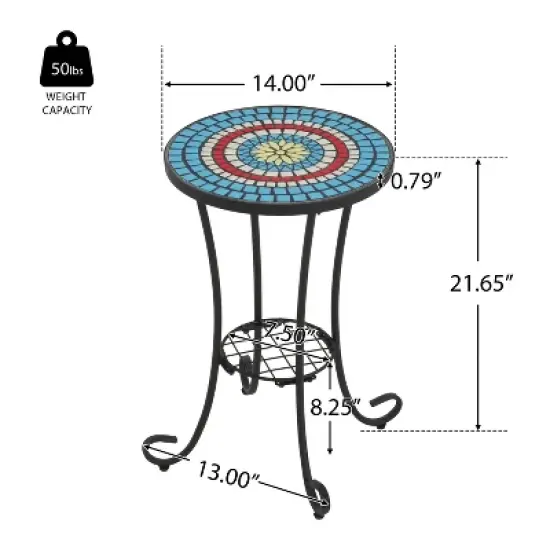 Christopher Knight Home Jaxon Patio Iron and Ceramic Tile Accent Table with Shelf image {2}
