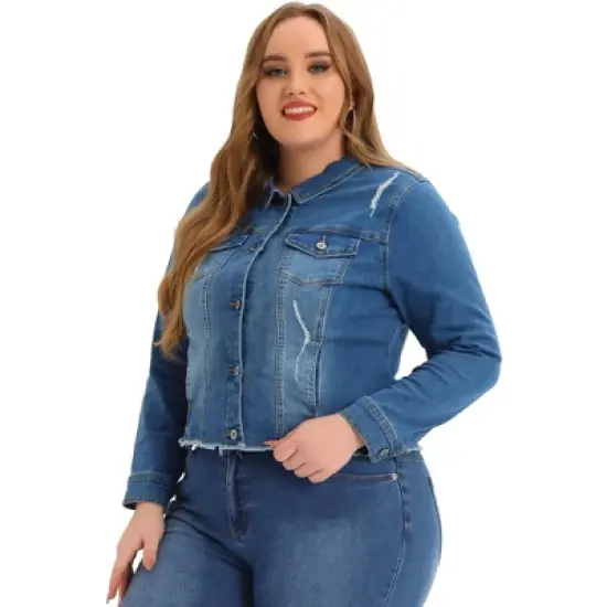 Agnes Orinda Women's Plus Size Classic Denim Casual Long Sleeve Fashion Jean Jackets image {15}