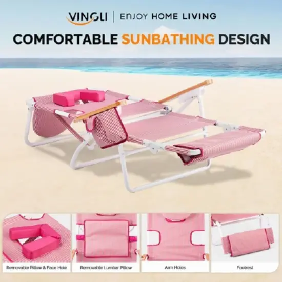 Karl Home Pink Aluminum Folding Beach Chair(Set of 1) image {3}