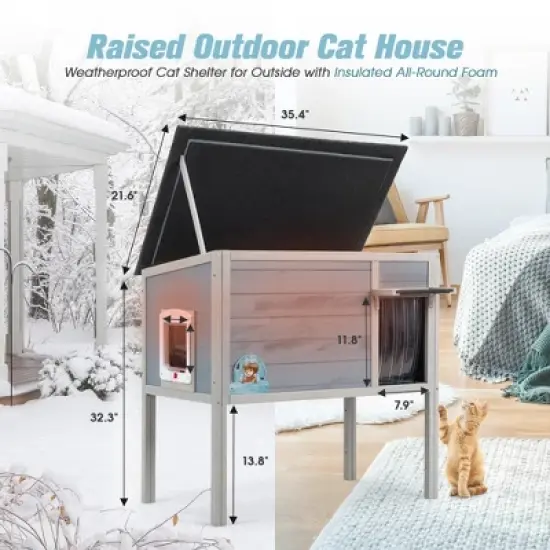 Sevobal Pet Crates and Houses, High Leg Warm Cat House with Weatherproof Roof, Durable Crate for Outdoor or Indoor, Gray, 35.4"*21.6"*32.3" image {3}