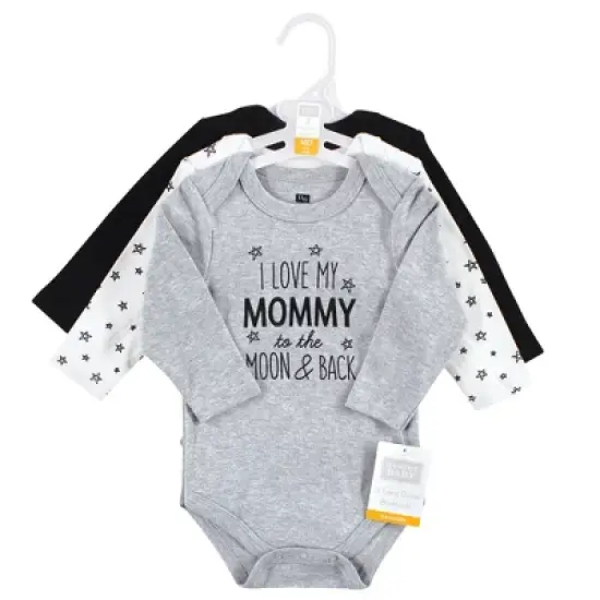 Hudson Baby Infant Boy Cotton Long-Sleeve Bodysuits, Mom Dad Moon Back image {1}