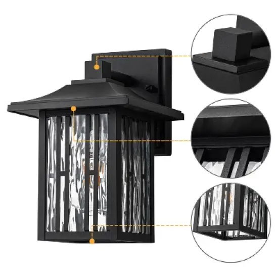 C Cattleya 10 in. Powder-coated Black Outdoor Wall Lantern Sconce with Clear Water Glass image {2}