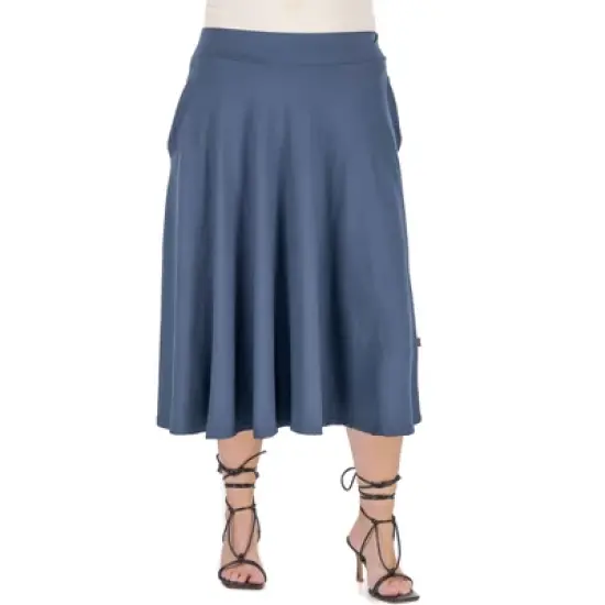 24seven Comfort Apparel Elastic Waist Pleated Pocket Plus Size Midi Skirt image {5}