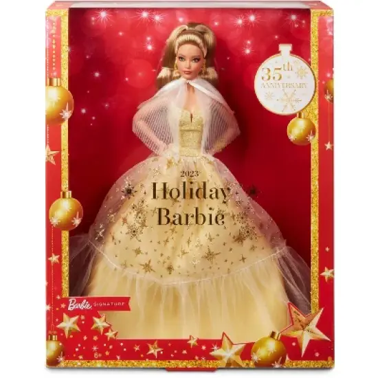 Barbie 13" Signature 2023 Holiday Collector Doll with Golden Gown and Light Brown Hair image {4}