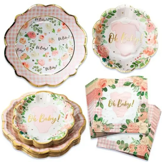 Kate Aspen Floral & Gingham Baby Shower Onesie Tableware Set image {8}